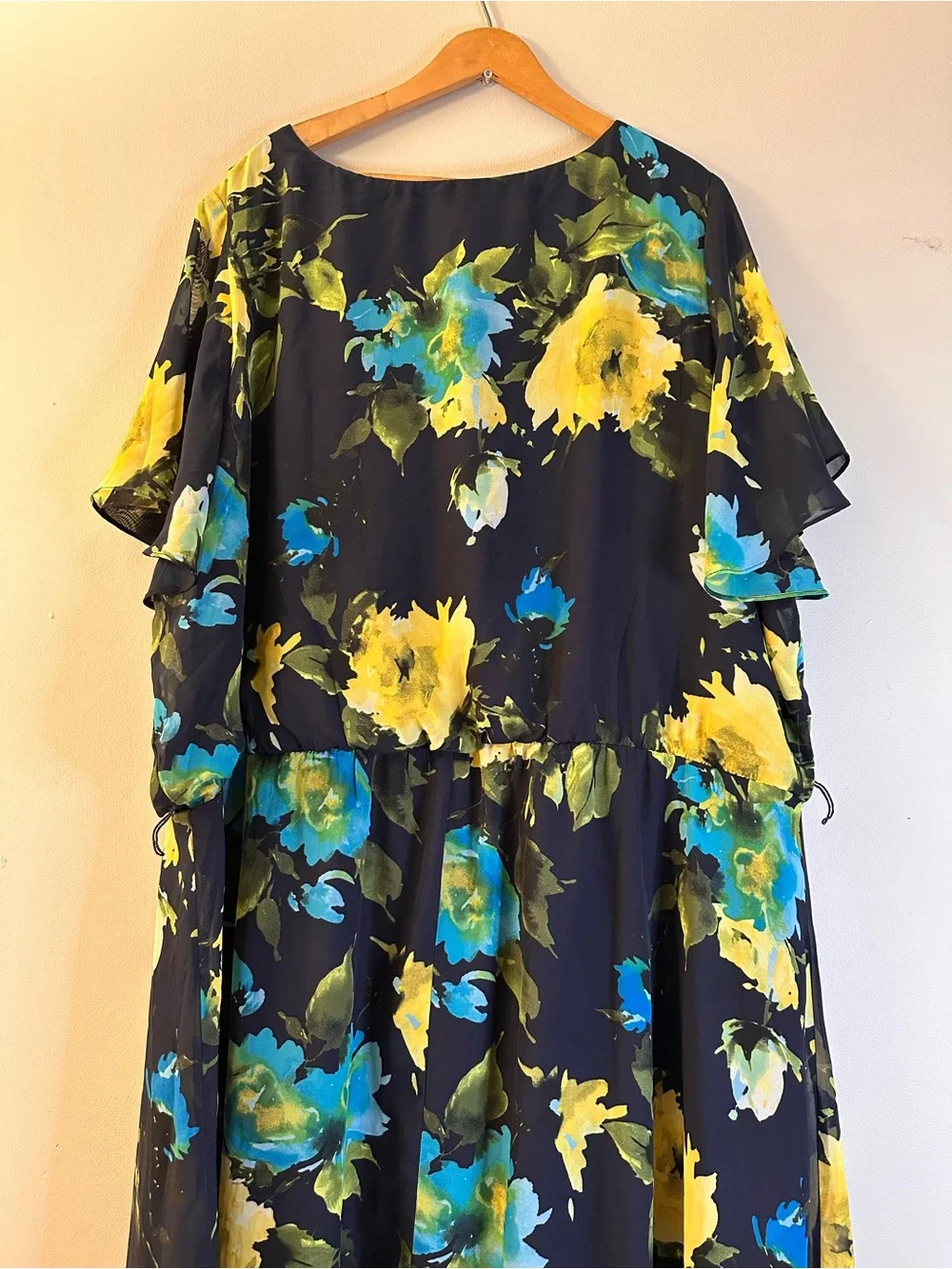 Blair Black Floral Midi Dress with Yellow & Teal Bloom